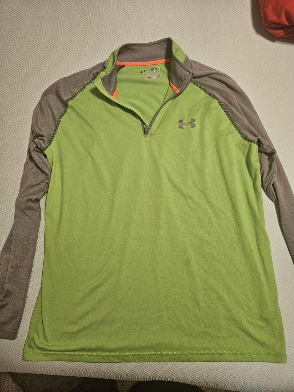 Under Armour Lime Green and Gray Long-Sleeve 1/4 Zip Performance Top